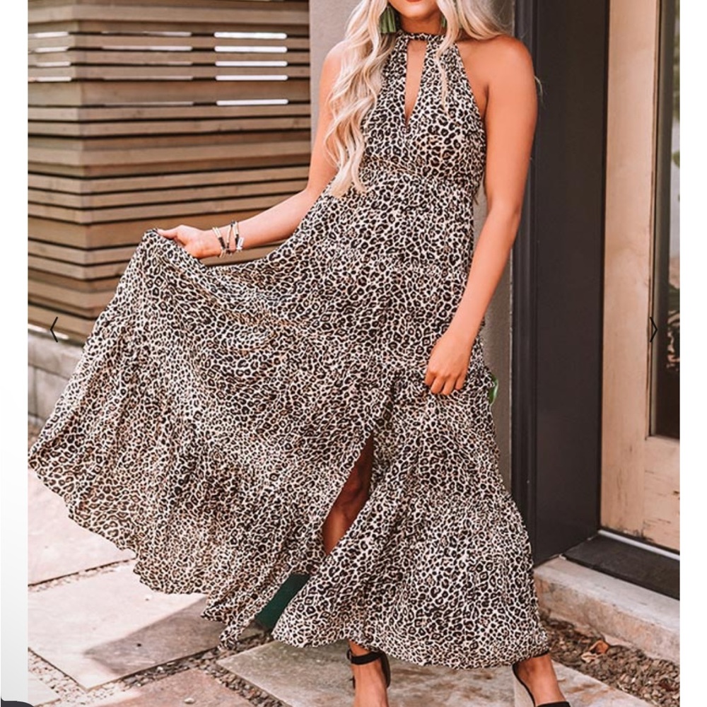 ANTHROPOLOGIE Leopard Print Halter Maxi Dress